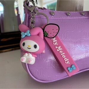 My Melody Bag Charm Pink Strawberry Wristlet Keychain